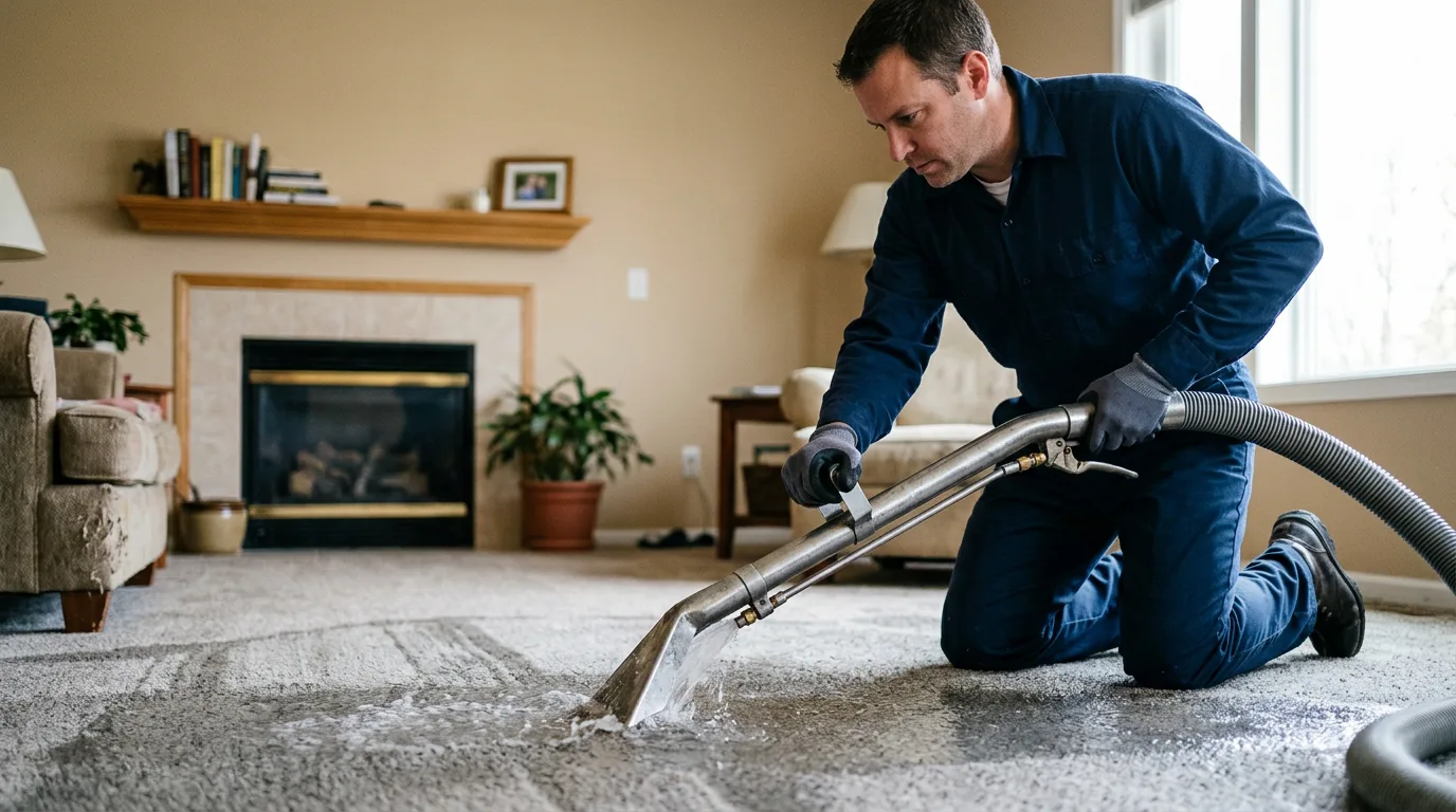 Water damage restoration technician working near Jennings, KS